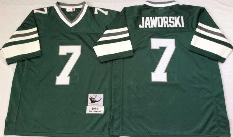 Eagles 7 Ron Jaworski Green M&N Throwback Jersey